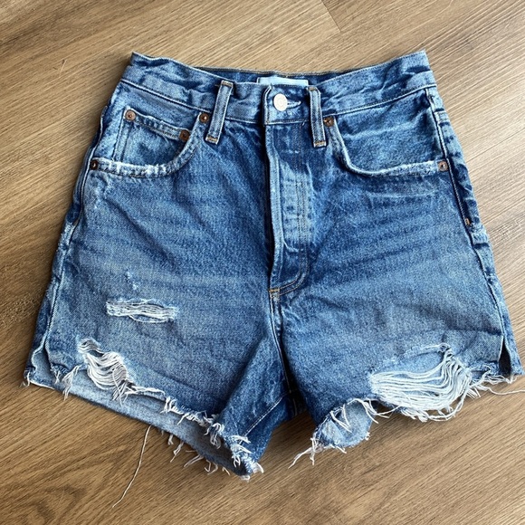 Agolde Dee Ultra High Rise Denim Distressed Blue Jean Shorts size 23 - Picture 2 of 16